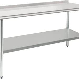 HARDURA Stainless Steel Table Prep & Work Table 24 x 60 Inches NSF Heavy Duty Commercial with Undershelf and Backsplash for Restaurant Kitchen Home and Hotel