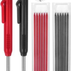 2 Pack Carpenter Pencils Mechanical Pencils with 12 Refills, Construction Pencils with Built-in Sharpener, Long Nib Deep Hole Pencil Marker, Heavy Duty Woodworking Pencil for Architect (2 Colors)