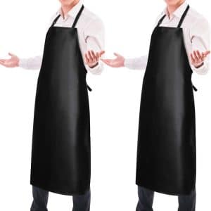 2 Pack Waterproof Rubber Vinyl Apron 40 Inch Chef Aprons for Men Heavy Duty Chemical Work Apron Extra Long Grilling Aprons with Adjustable Bib Apron for Dishwashing Lab Butcher Cooking Kitchen Black