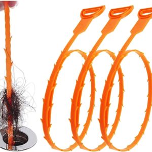 Forlivese Drain Snake, Drain Clog Remover,Hair Snake Tool Drain Opener,Sink Snake for Sewer Kitchen Sink Bathroom Tub Toilet Clogged Drains Relief Cleaning Tool, 3 Pack 25 Inch