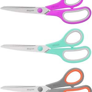 Scissors, iBayam 8" All Purpose Scissors Bulk 3-Pack, Ultra Sharp 2.5mm Thick Blade Shears Comfort-Grip for Office Desk Accessories Sewing Fabric Home Craft Teacher School Supplies, Right/Left Handed