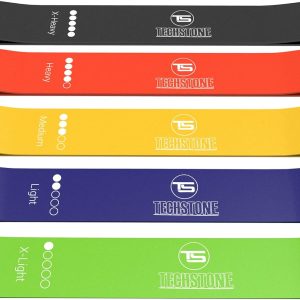 TechStone Resistance Bands Set for Men and Women, Pack of 5 Different Levels Elastic Band for Home Gym Long Exercise Workout – Great Fitness Equipment for Training, Yoga – Free Carrying Bag