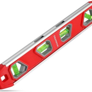 WORKPRO 12 Inch Torpedo Level, Magnetic Small Leveler Tool, Plumbing Level with Pitch Vial, Aluminum Reinforced, 4 Bubbles, V-Groove for Conduit Bending