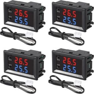 4pcs DC 12V Electronic Temperature Controller Programmable -50 to 110 ℃ Heating/Cooling Thermostat Control Switch Module NTC Waterproof Sensor Probe Dual Color LED Display Monitor