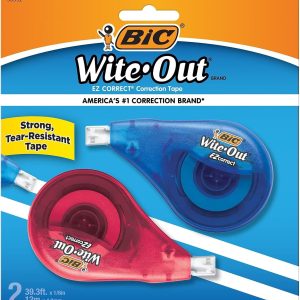 BIC Wite-Out Brand EZ Correct Correction Tape, 39.3 Feet, 2-Count Pack of white Correction Tape, Fast, Clean and Easy to Use Tear-Resistant Tape Office or School Supplies