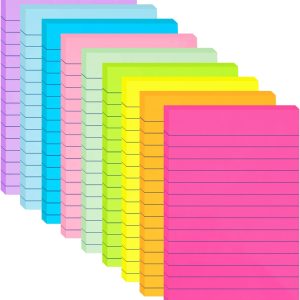 9 Pack Lined Sticky Notes 4x6 in Post Sticky Notes with Lines, 9 Bright Colors Large Ruled Post Sticky Colorful Super Sticking Power Memon Pads, for Office, Home, 35 Sheets/Pad