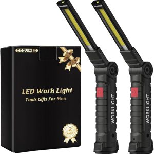 Coquimbo Tool Gifts for Men Him Dad, Rechargeable LED Work Light BBQ Grilling Accessories with Magnetic Base, 360° Rotate Mechanic Grill Light for Car Repair Camping Fathers Day Gifts (2 Pack Black)