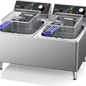 Deep fryer Commercial Deep Fryer 12L x 2/25.4QT Dual Tank Electric Deep Fryers with Basket Electric Countertop Fryer for Restaurant with 2 Frying Baskets, 3300W x 2, 240V Two 6-15 Phase Plugs