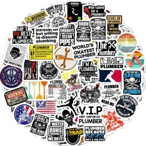 BulbaCraft 100Pcs Funny Plumbing Stickers for Hard Hat - Plumber Gifts for Men, Plumber Stickers, Gifts for Women & Men