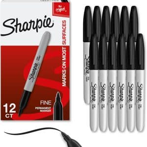 Sharpie Permanent Markers, Fine Tip, Black, 12 Count - For Classroom, Office, & Home, Quick Drying, Fade Resistant, For Wood, Plastic, Paper, Metal, And More, Ideal for Posters, Drawing, Coloring
