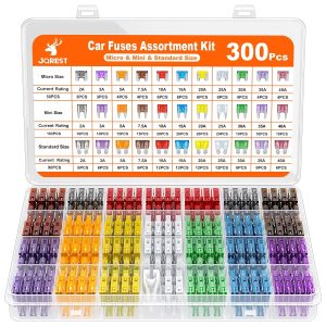 JOREST 300Pcs Car Fuse Assortment Kit, 160 Mini Blade Fuses Automotive + 90 Standard Auto Fuses + 50 Micro Fuse + 1 Puller – for Car/RV/Truck/Motorcycle(2Amp 3A 5A 7.5A 10A 15A 20A 25A 30A 35A 40A)